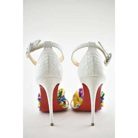 Christian Louboutin Ruban 100 White Croc Satin Ankle Strap Sandal Heel Pump 39.5 - Picture 7 of 9